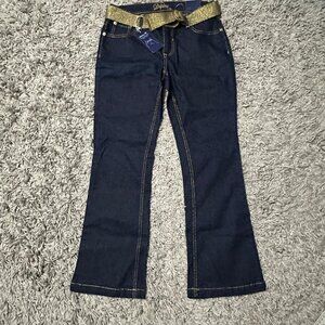 Y2K Glam Duplex Brand Deadstock Dark Blue Flare Jeans Size 8 Petite